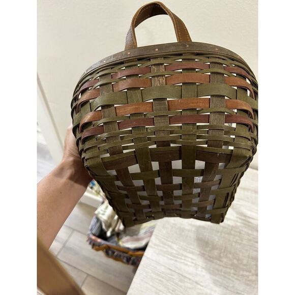 Longaberger Harvesting Basket & Protector ACT green brown weaves fall - Picture 7 of 9